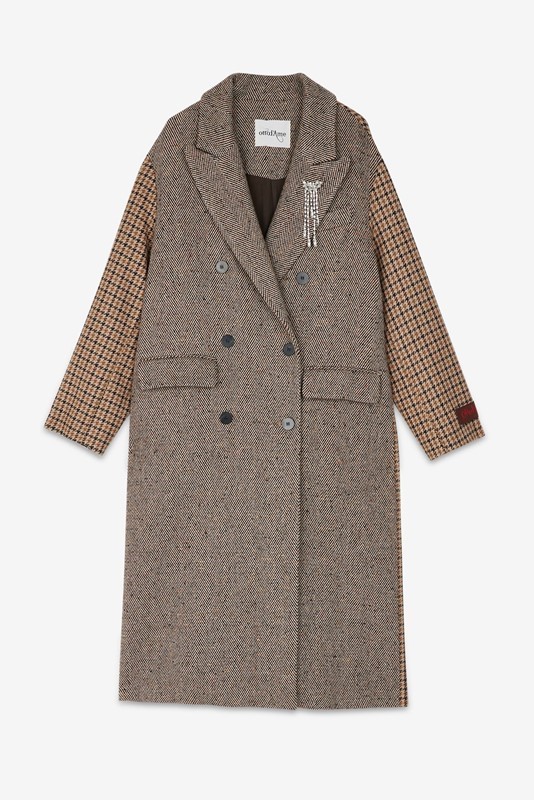OTTOD'AME Cappotto in misto lana con manica a contrasto