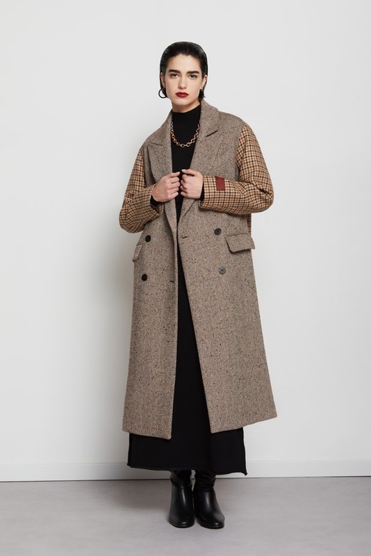 OTTOD'AME Cappotto in misto lana con manica a contrasto
