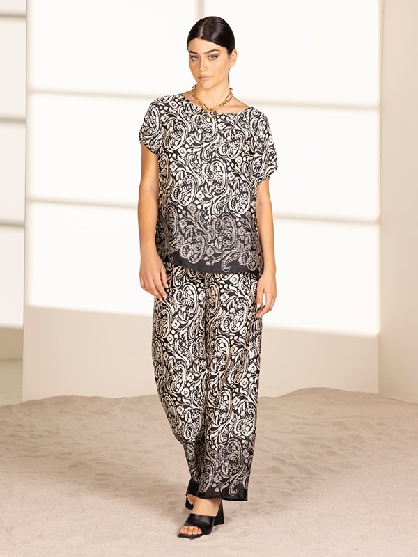LIZALÙ Pantalone a palazzo con elastico in vita
