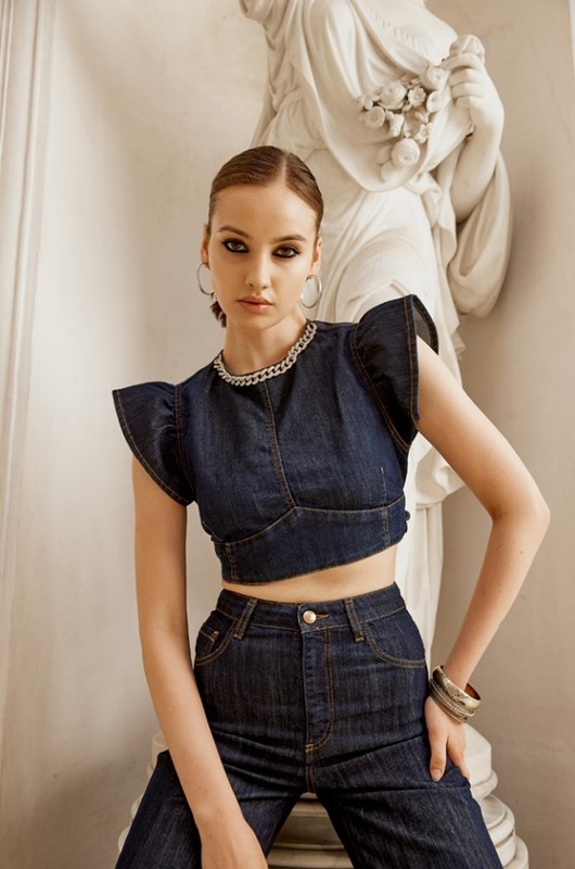 25C322997D4A0FF55185974AC3D79FC7_ TRASH AND LUXURY Top in denim schiena scoperta