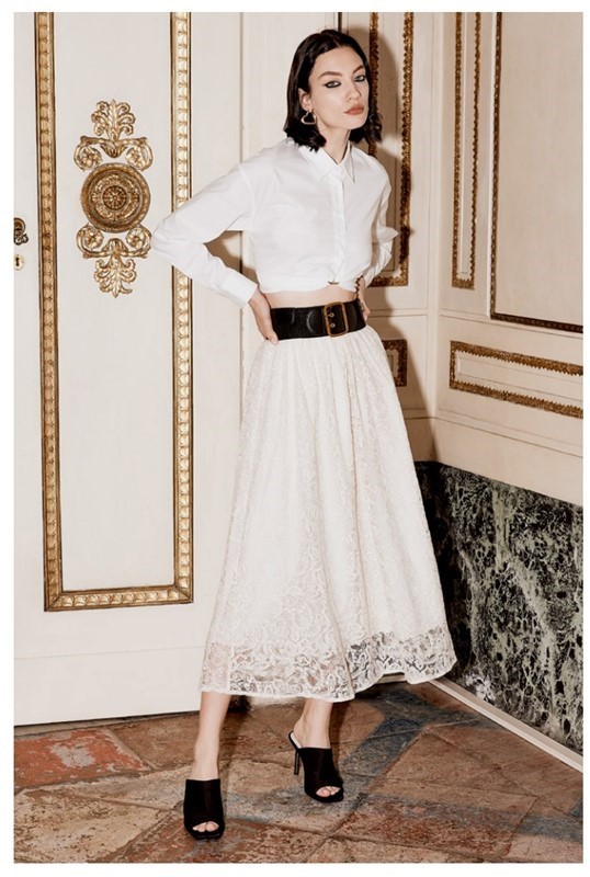 TRASH AND LUXURY Gonna midi in pizzo con cintura