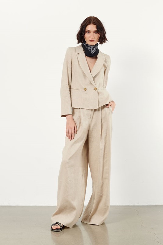 B.YU Pantalone a palazzo in lino