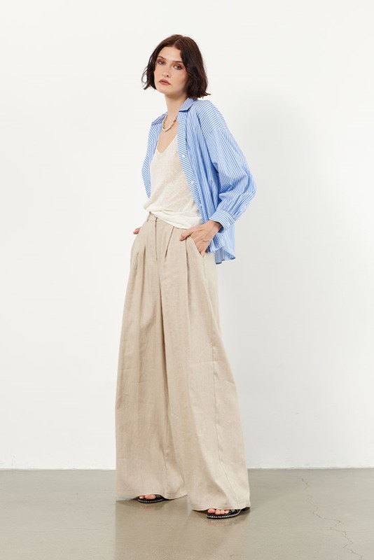 B.YU Pantalone a palazzo in lino
