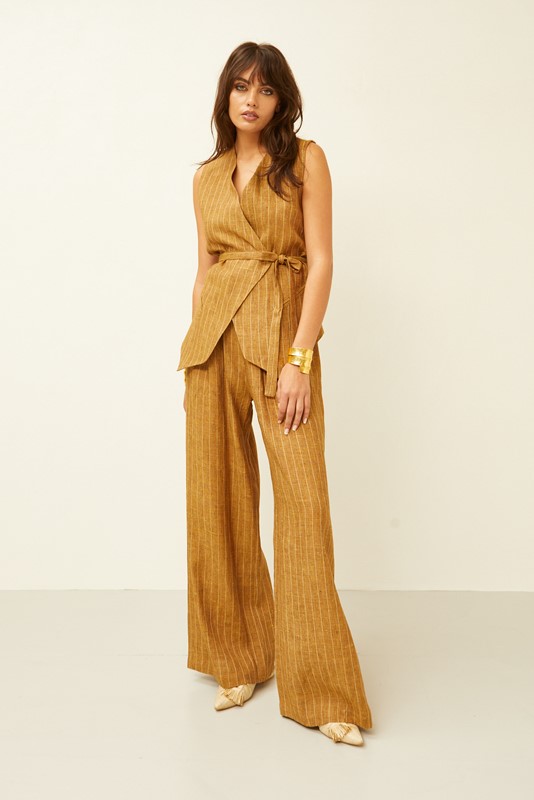 SOUVENIR Pantalone gessato con elastico in vita