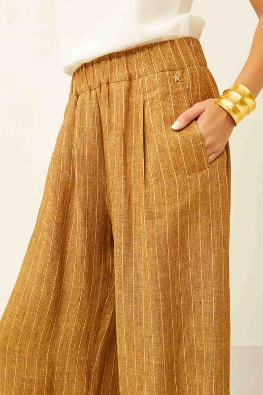 SOUVENIR Pantalone gessato con elastico in vita