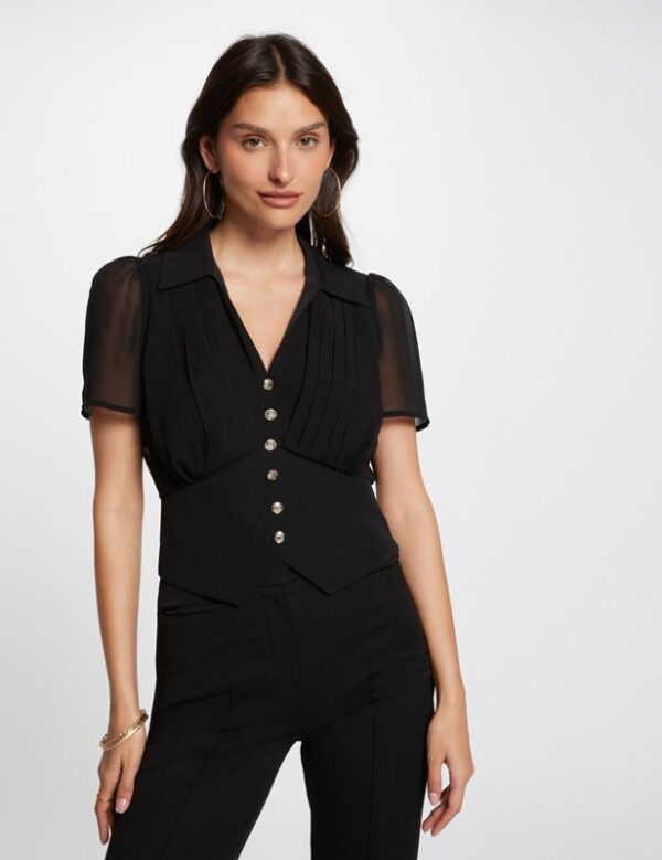 MORGAN Blusa corta con dettaglio bottoni oro e zip laterale