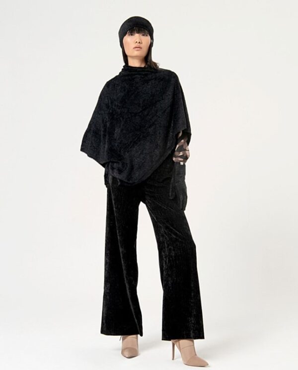 SURKANA Poncho a maglia liscia con pelliccia
