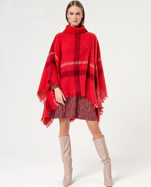 SURKANA Poncho a collo alto a quadri