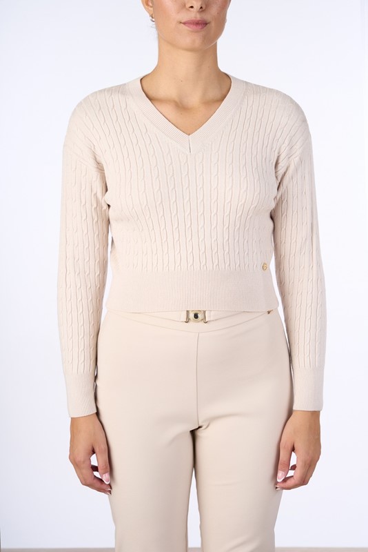 NUALY Maglia trecce crop scollo v