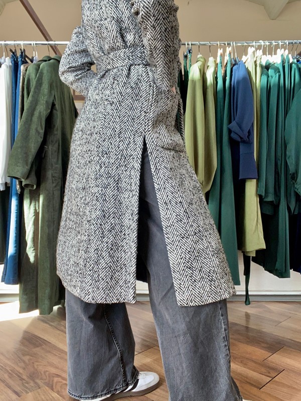RELISH Cappotto spigato con cintura doppiopetto