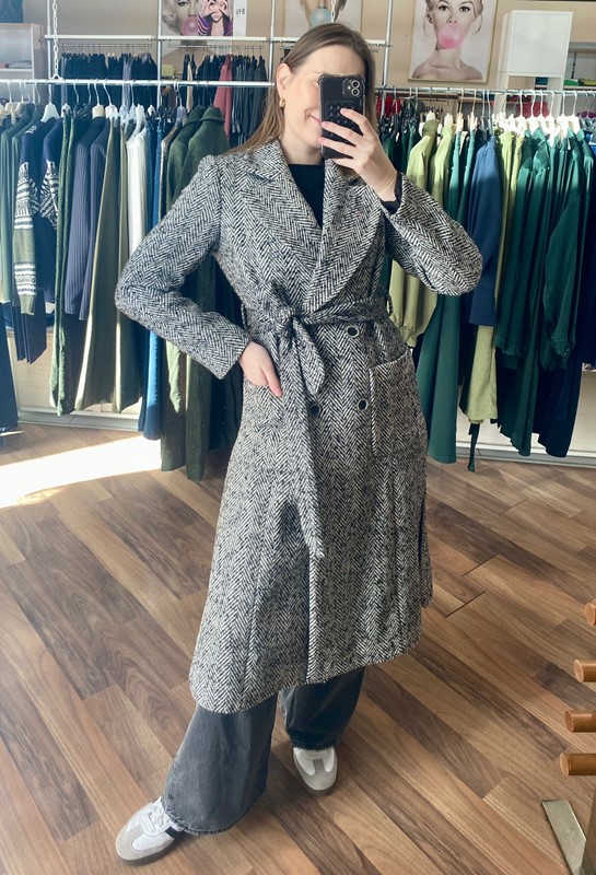 RELISH Cappotto spigato con cintura doppiopetto