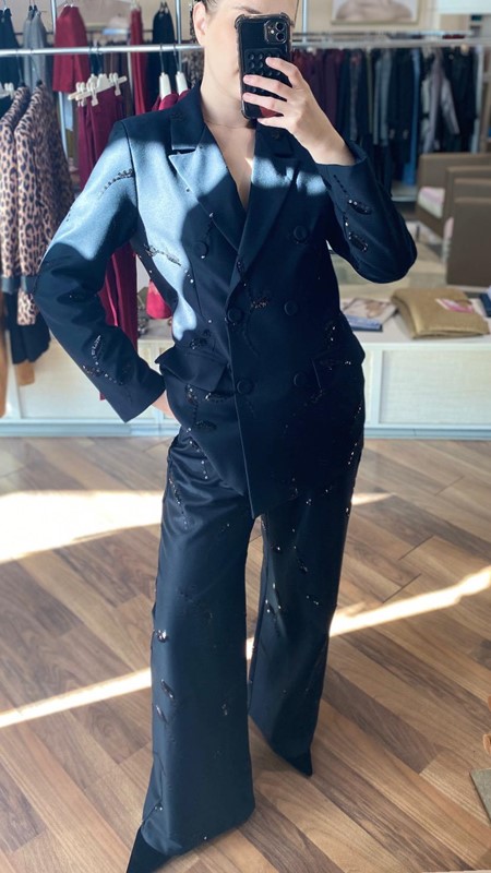 SOUVENIR Pantalone ampio dritto con ricami in micropaillettes