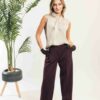 SPAGO DONNA Pantalone ampio con pence e bottone
