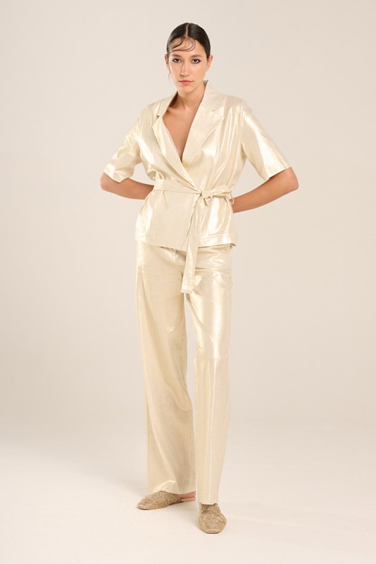 B.YU Pantalone in lino laminato