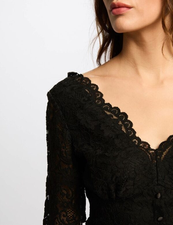 MORGAN Blusa a v in pizzo con maniche a 3/4