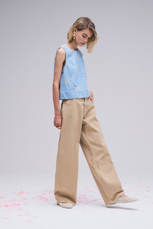 H2O Top corto in jeans ricamato
