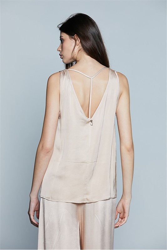 RELISH Blusa s/m doppio scollo v con fettuccia schiena