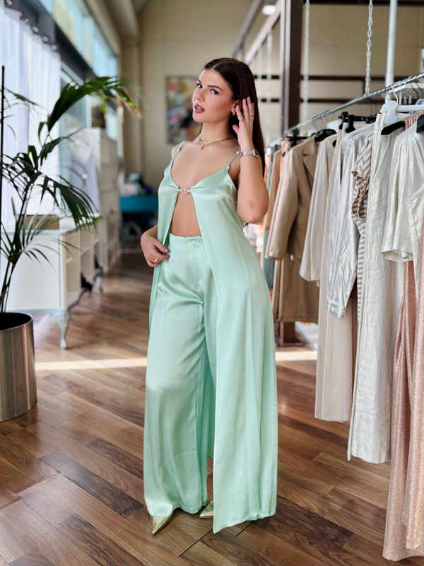 RELISH Top aperto lungo con fibbia e in raso