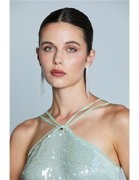 RELISH Abito lungo in paillettes con bretelle in tulle