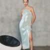 RELISH Abito lungo in paillettes con bretelle in tulle