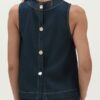 WHITE WISE Top canotta spalla larga in chambray e bottoni dietro