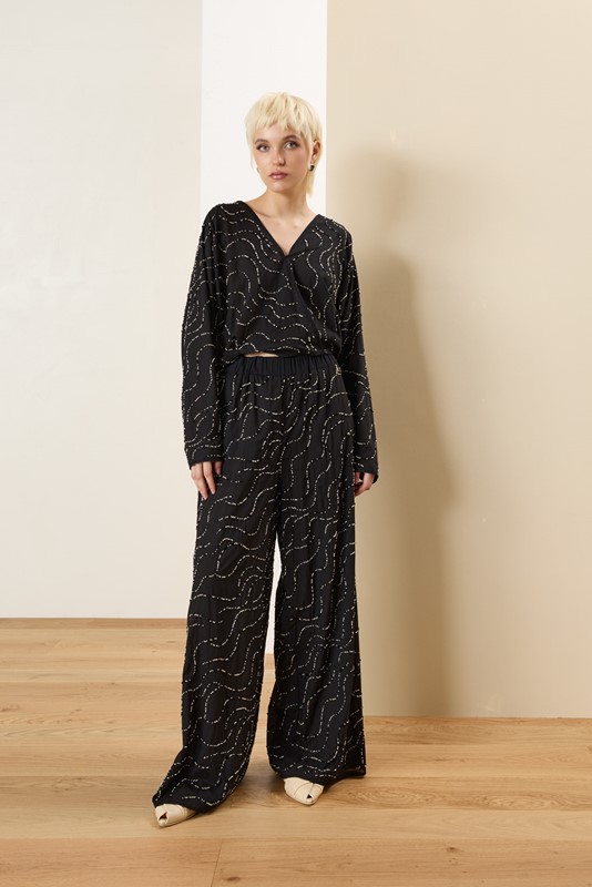 SOUVENIR Pantalone in cotone con ricamo perline