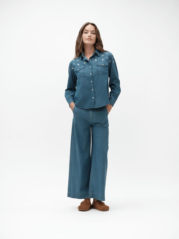WHITE WISE Pantalone ampio in chambray