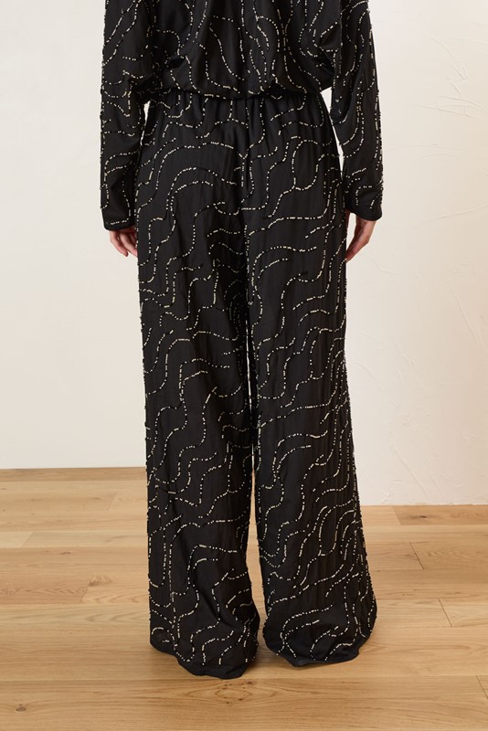 SOUVENIR Pantalone in cotone con ricamo perline