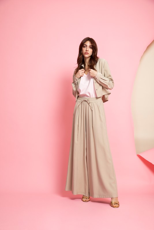 PEPE ROSA Pantalone aura in misto viscosa ampio con elastico