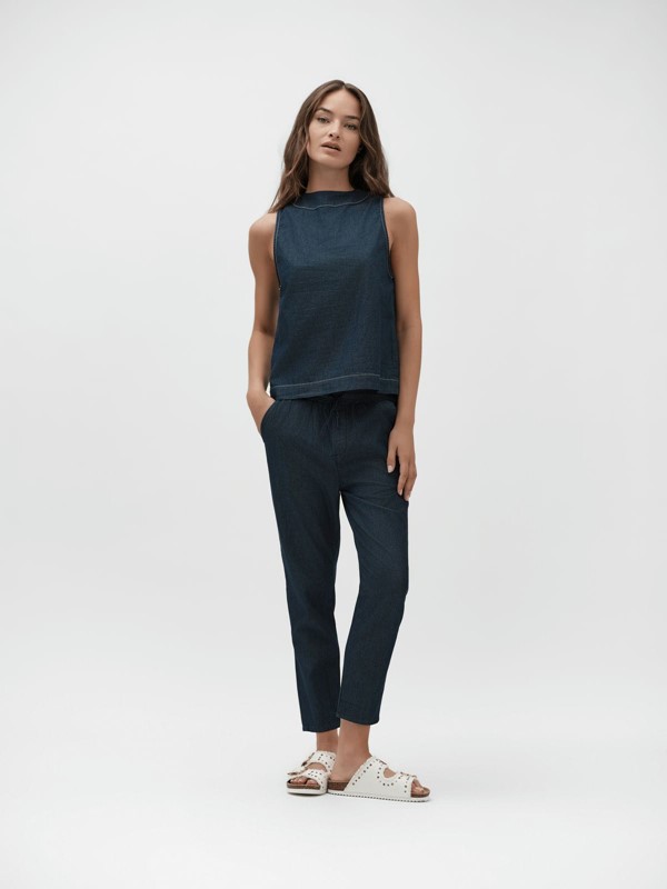 WHITE WISE Pantalone in chambray con coulisse gamba asciutta