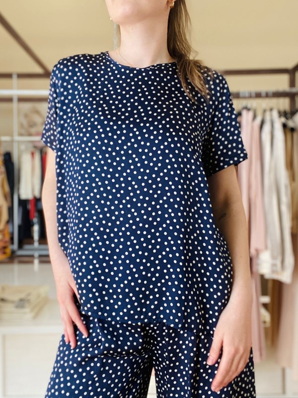 H2O Top girocollo m/l pois con spacco dietro