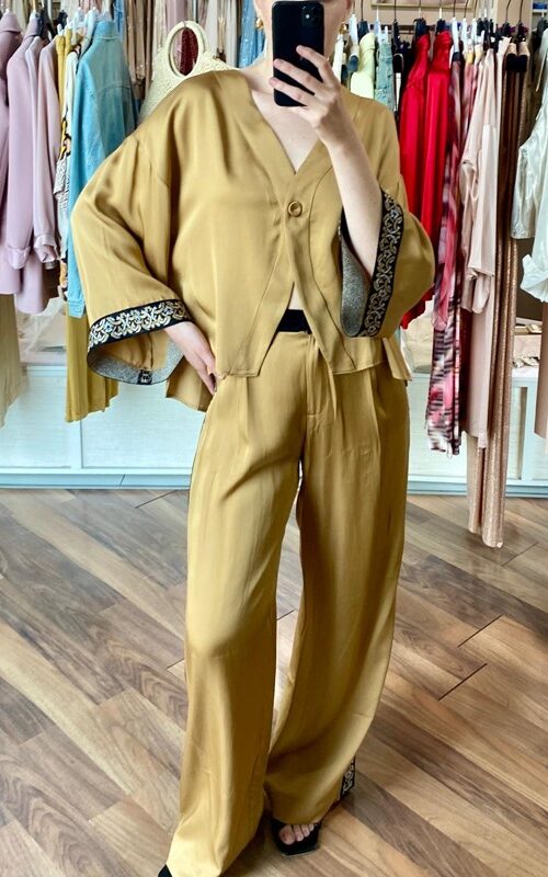 AGGÉL Pantalone wide leg liscio satinato