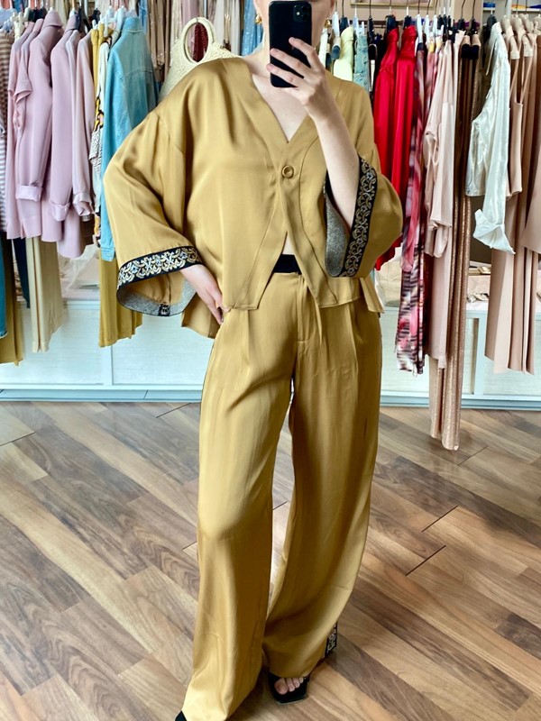 AGGÉL Pantalone wide leg liscio satinato