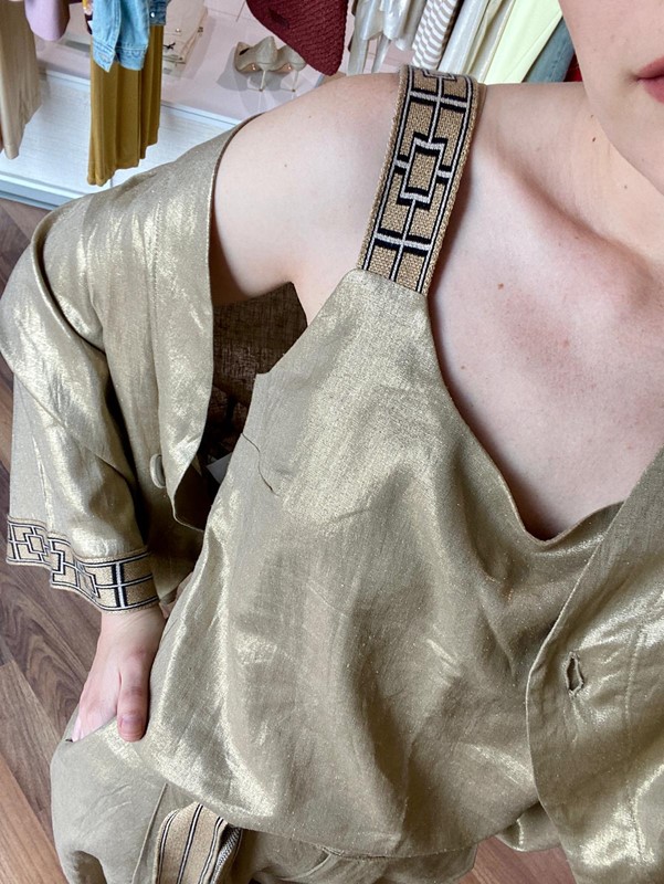 AGGÉL Canotta glitter con bretelle in maglia