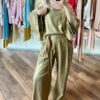 AGGÉL Pantalone spalmato glitter ampio con cintura