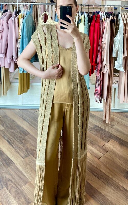 AGGÉL Gilet in maglia traforato iun lurex metallico