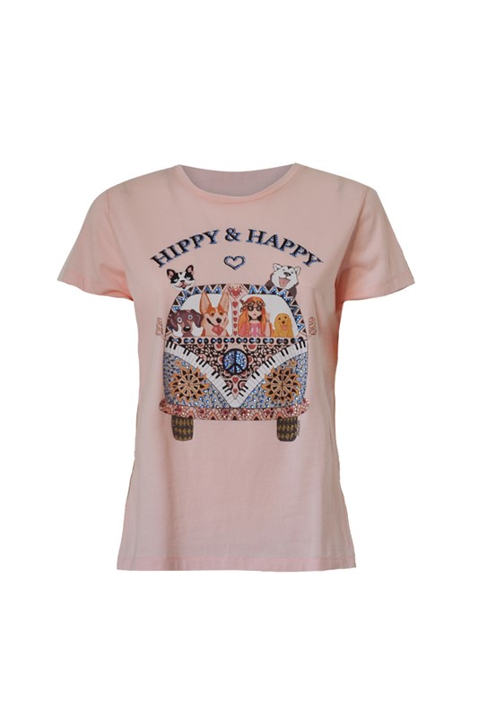 LUCKYLU T-shirt m/m con stampa pulmino&amici