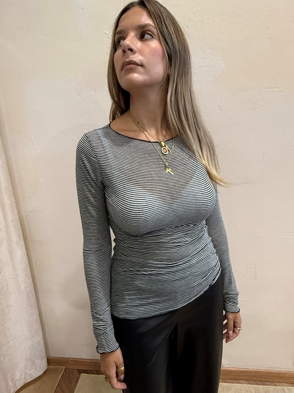 SOUVENIR Maglia a righine scollo barca misto cachemire