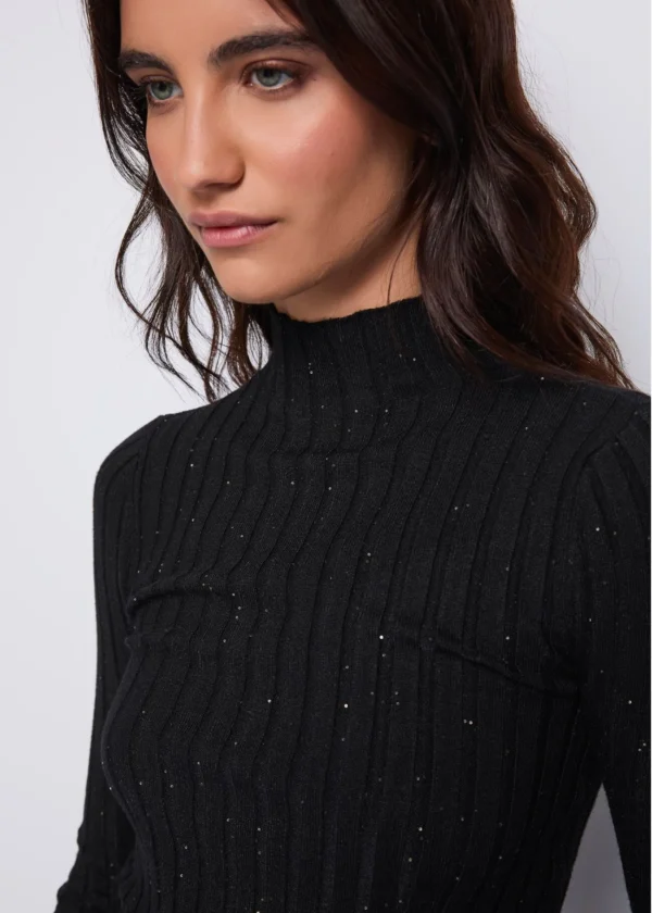 DENNY ROSE Maglia  lupetto a costine con micro paillettes