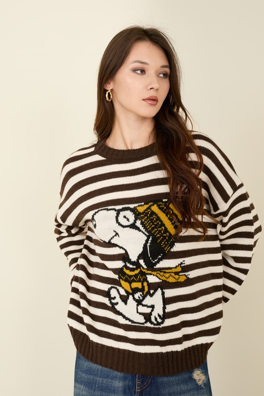SOUVENIR Maglione over a righe con stampa snoopy