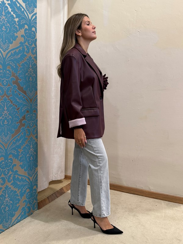 PHILIA LOFT Giacca ecopelle over con spilla