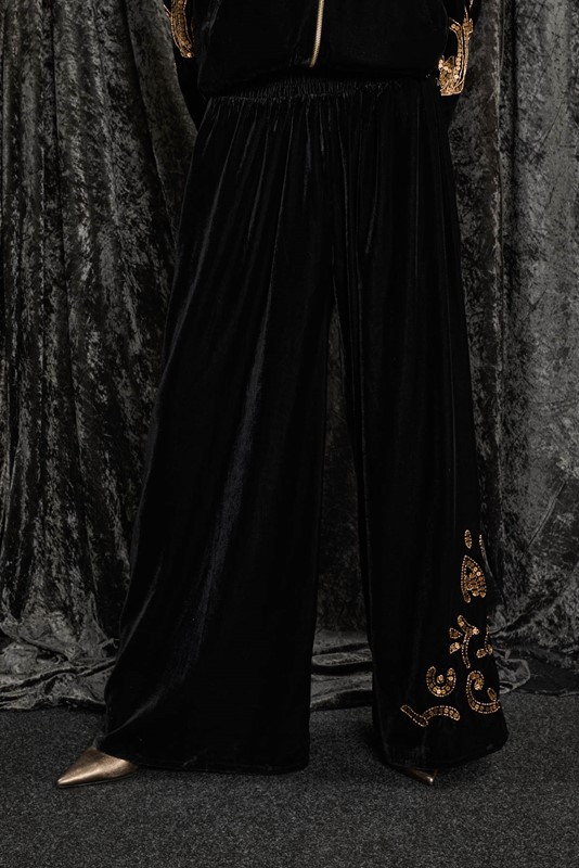 SOUVENIR Pantalone in velluto a palazzo con elastico in vita