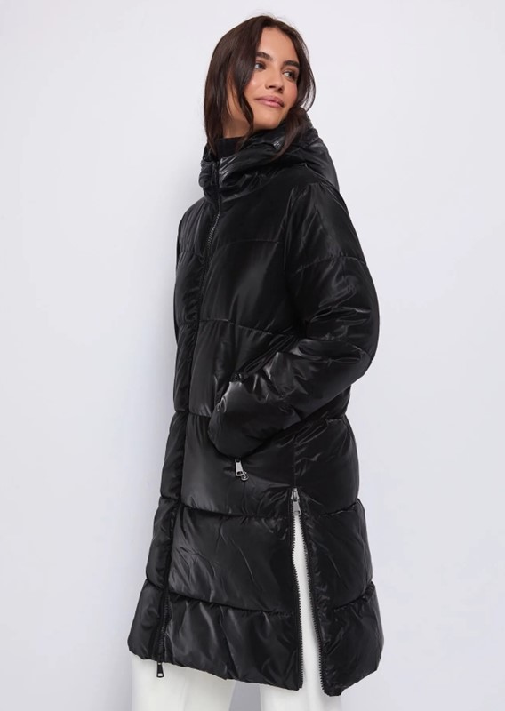 66DF5676F9732CB5833609A019FFBA95_ DENNY ROSE Piumino lungo con cappuccio e zip sui lati