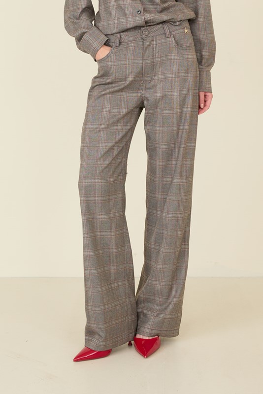 SOUVENIR Pantalone a quadri taglio jeans gamba dritta