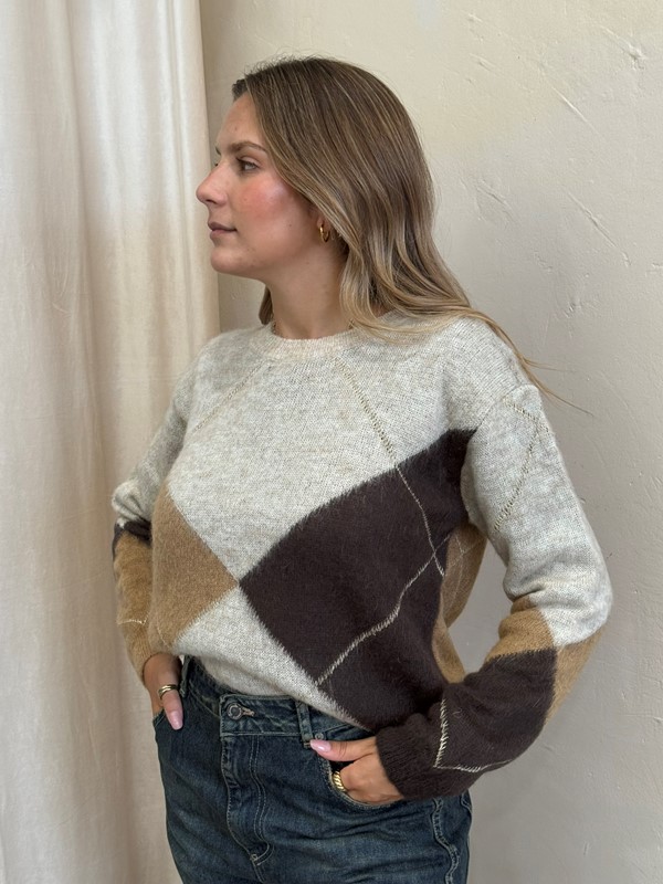 SOUVENIR Maglia girocollo a romby con dettagli lurex