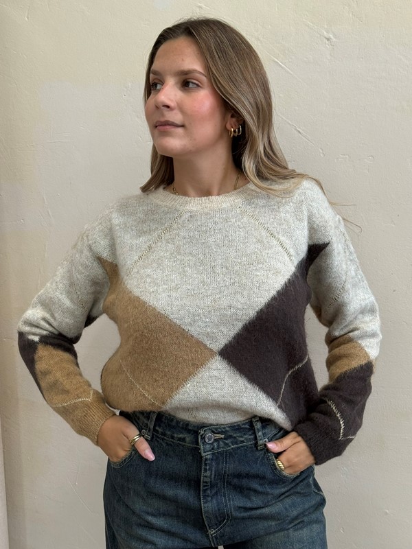 SOUVENIR Maglia girocollo a romby con dettagli lurex