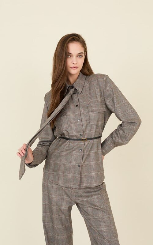 SOUVENIR Camicia a quadri con cintura e cravatta