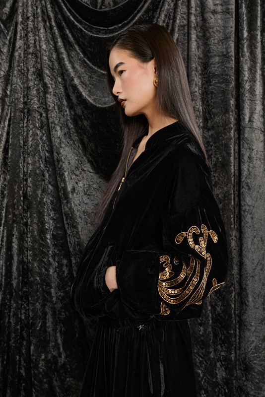 SOUVENIR Bomber in velluto con ricami