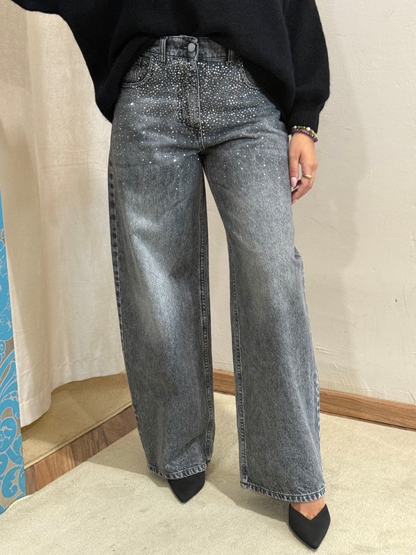 PHILIA LOFT Jeans gamba ampia con strass