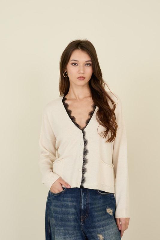 SOUVENIR Cardigan con inserto in pizzo